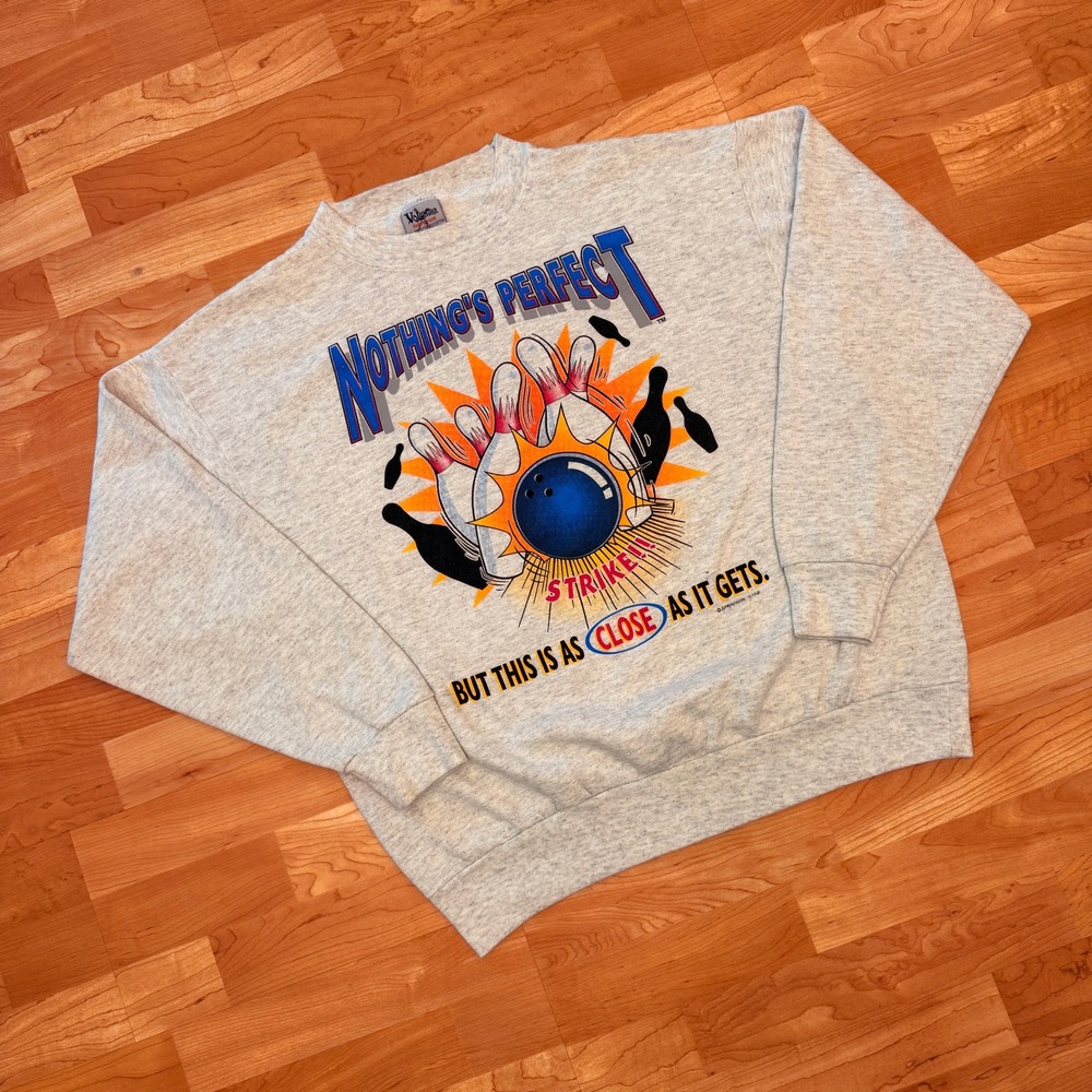 Vintage Volunteer Knit Apparel Bowling Sweatshirt XL Grey Made in USA Graphic